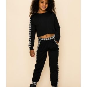 Kids Contrast Houndstooth Panel Trim Sweatshirt & Pants Set
